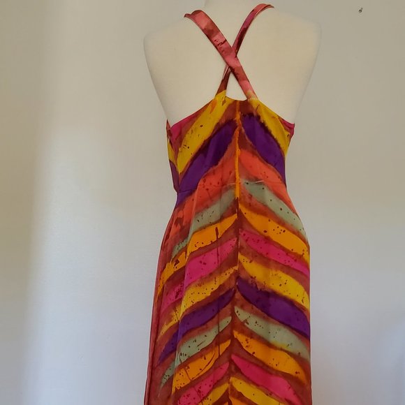 Silk Short Dress african batik purple yellow gold pink red blue rainbow festival - Picture 7 of 9
